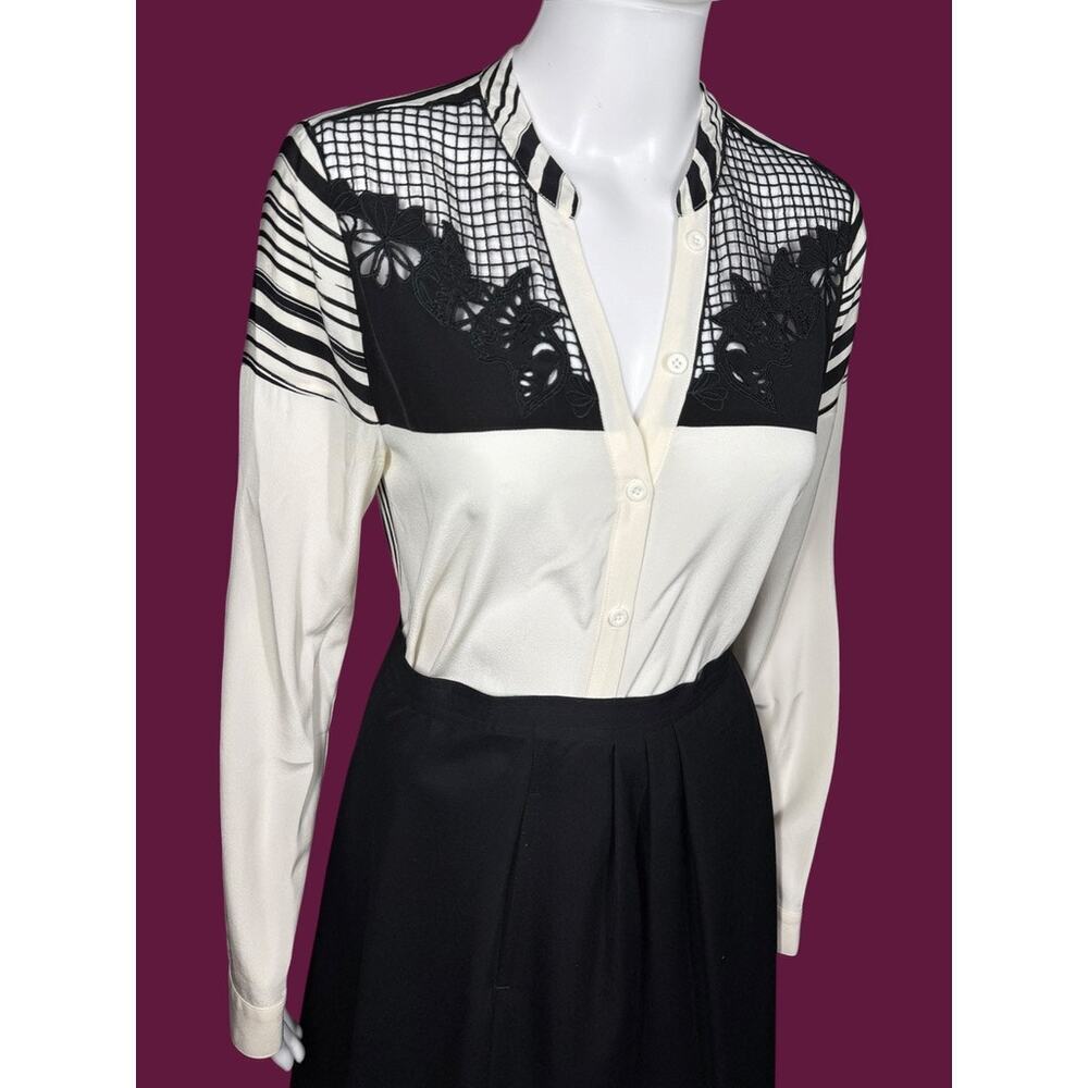 Rebecca Minkoff Lace Panel Button Front Blouse 100% Silk Size XS
